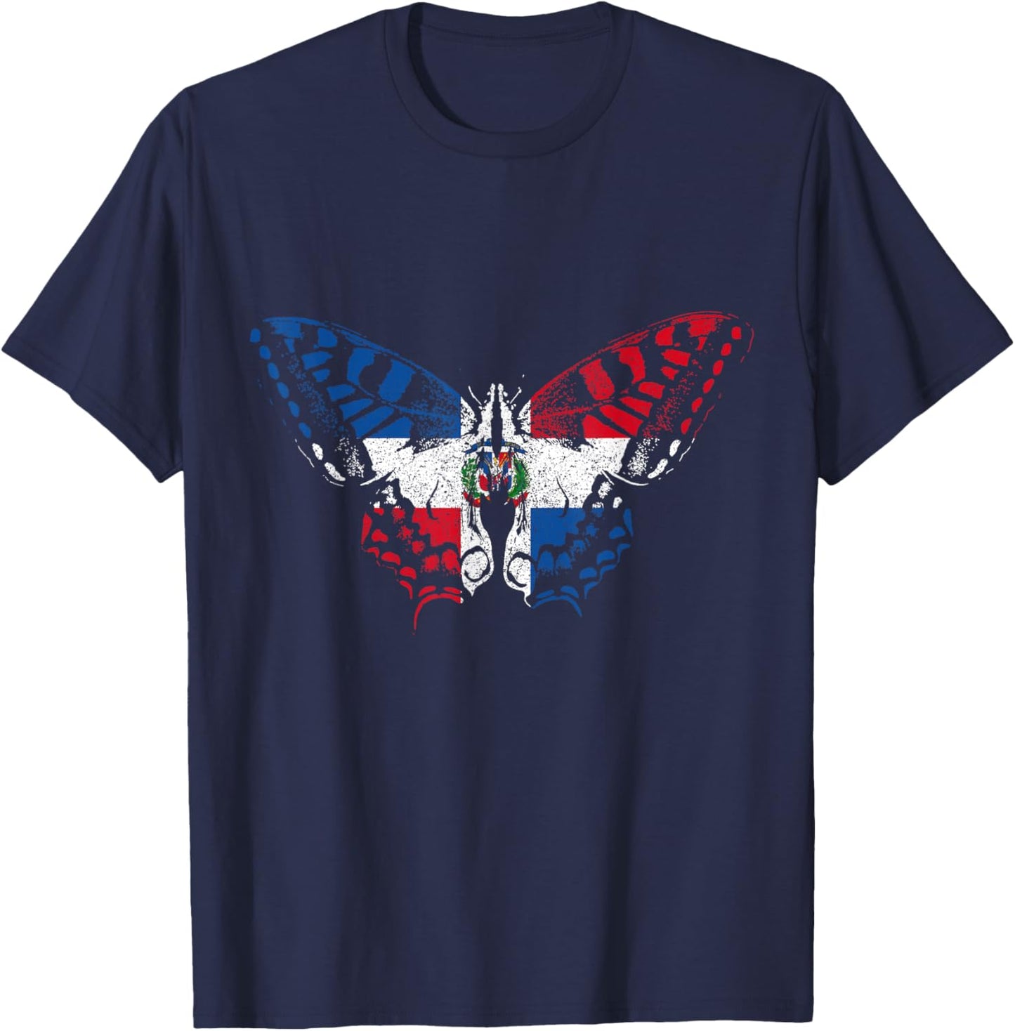 Dominican Republic Pride Butterfly Dominican Flag Vintage T-Shirt - T-Shirt | Navy