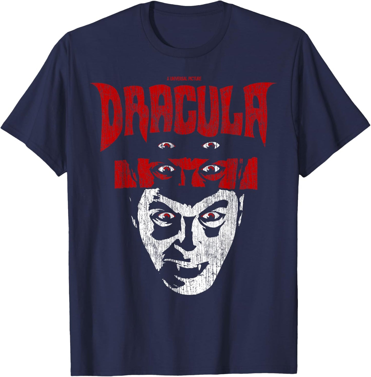 Universal Monsters Distressed Dracula Portrait Logo T-Shirt - T-Shirt | Navy