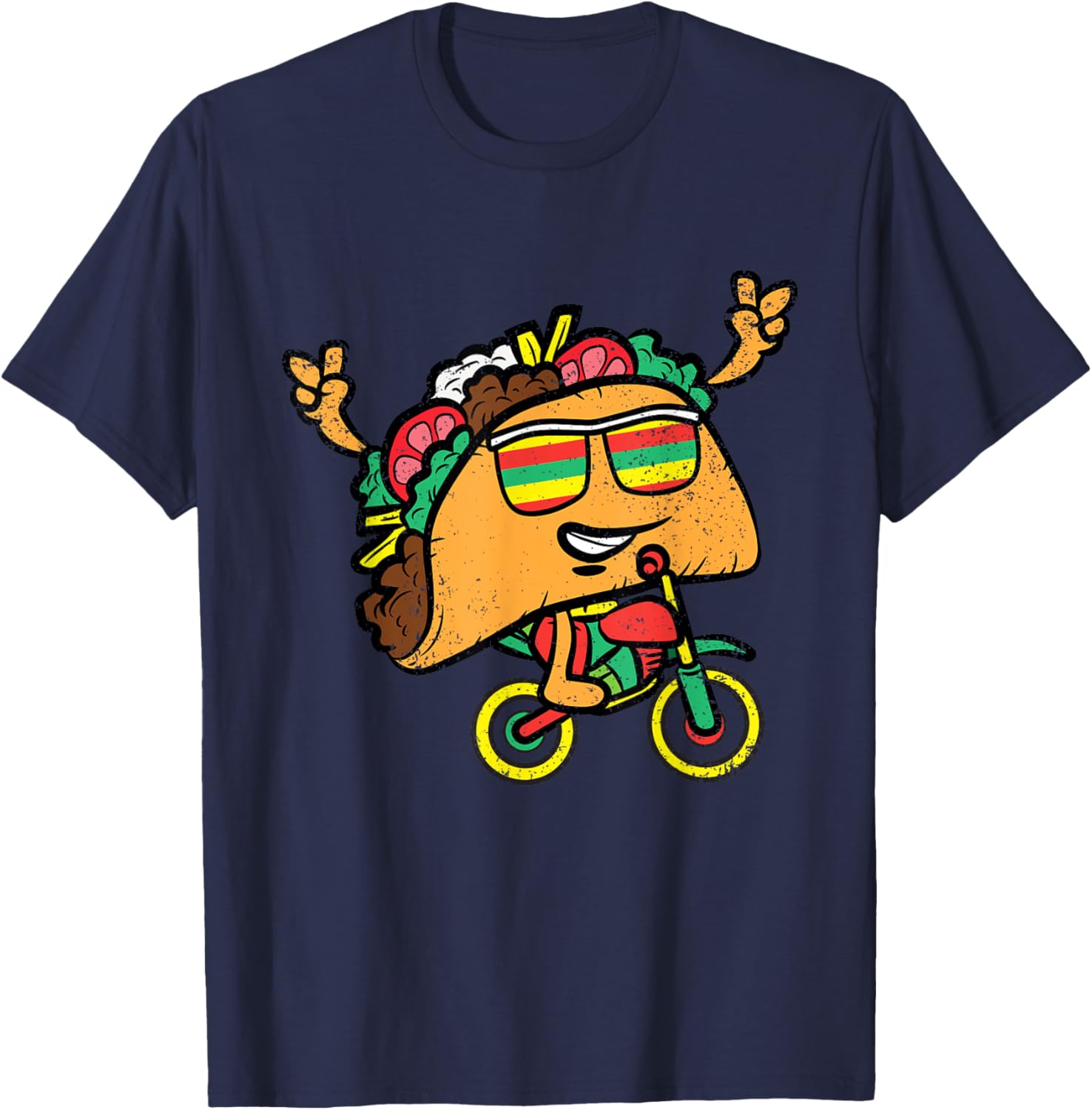 Taco Riding Bicycle Cinco De Mayo Mexican Fiesta Bike T-Shirt - T-Shirt | Navy