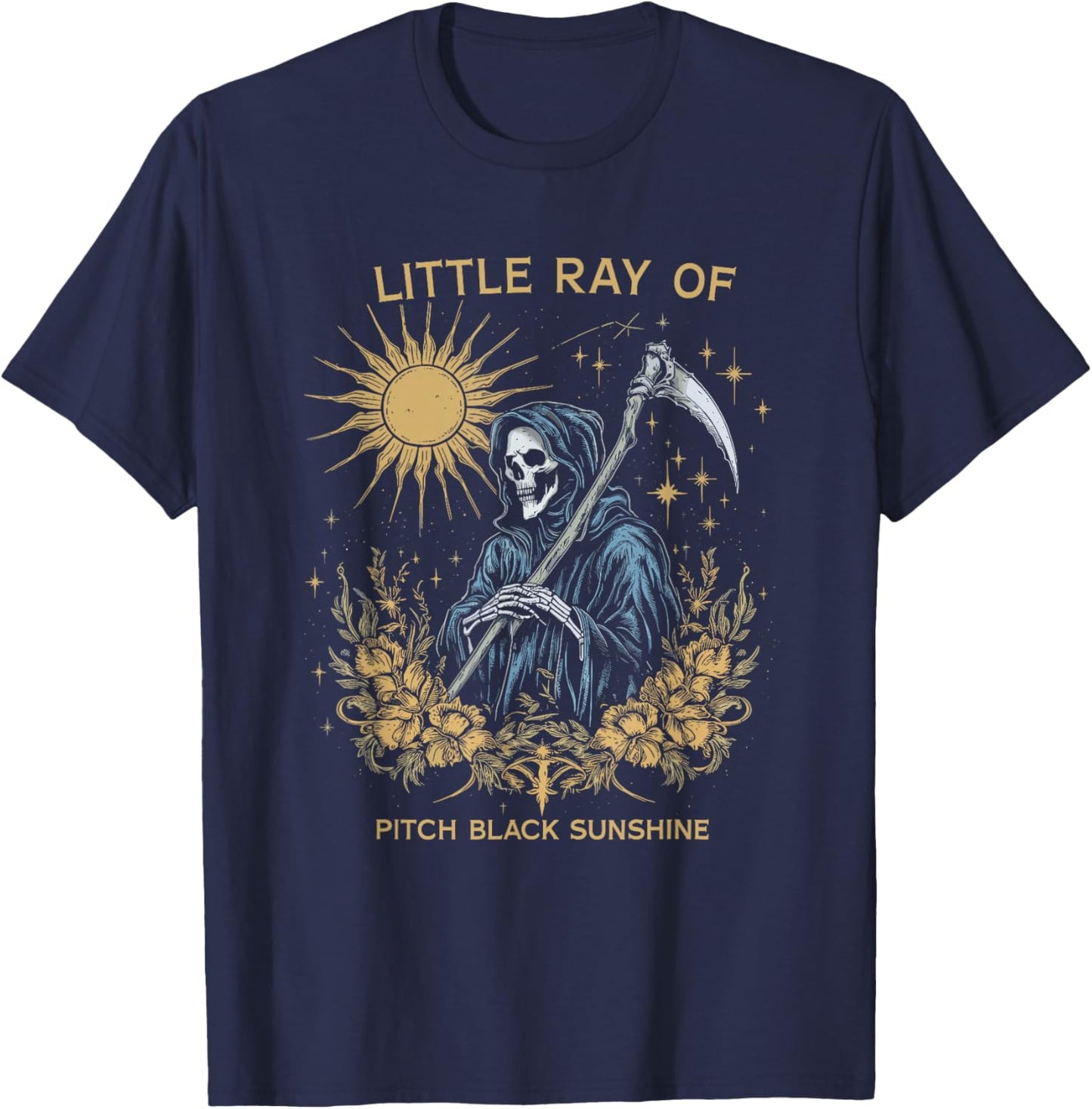 Threadrock Little Ray of Pitch Black Sunshine Grim Reaper Goth Art T-Shirt - T-Shirt | Navy