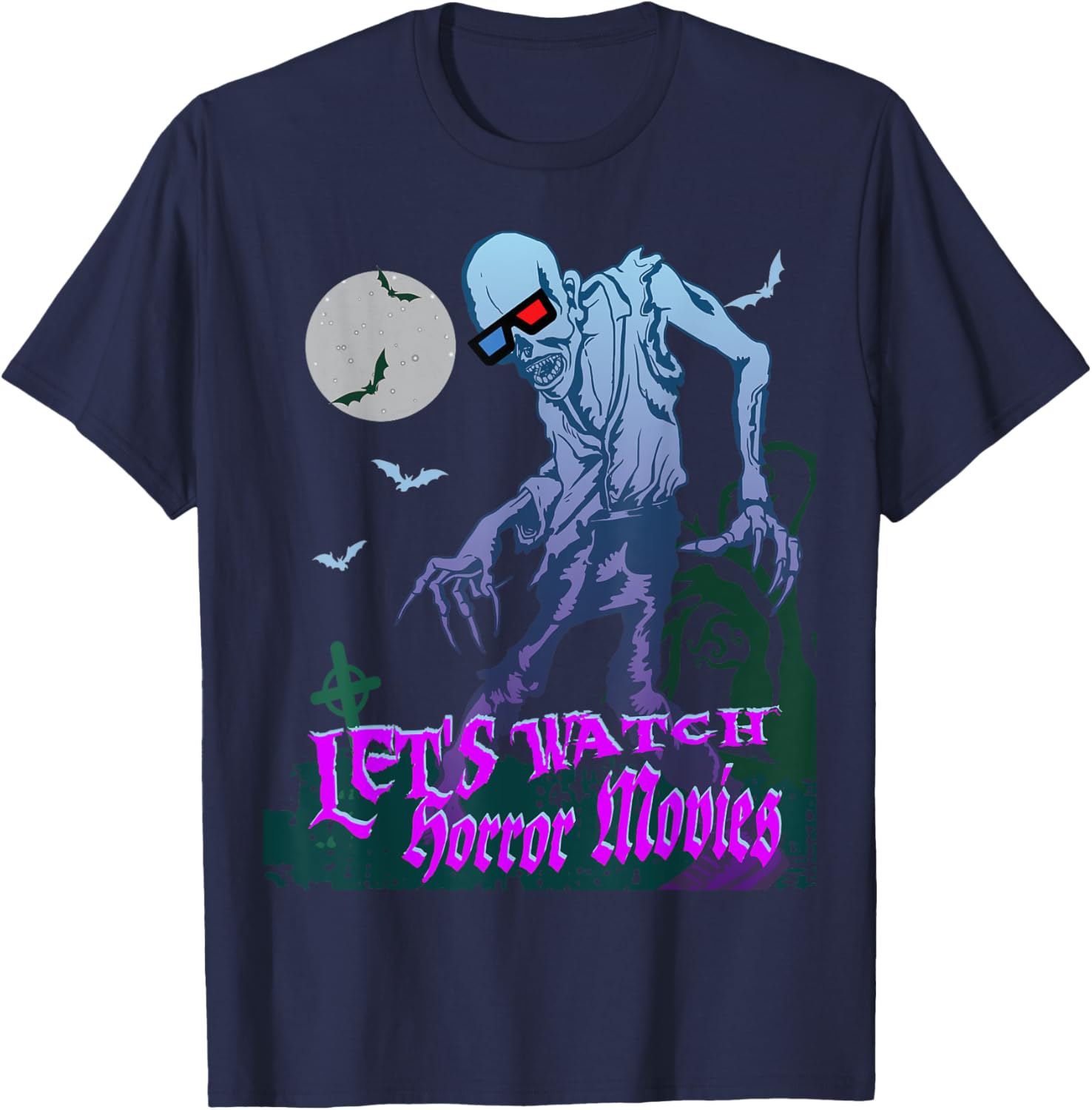 Lets Watch Horror Movies Scary Zombie Halloween T-Shirt - T-Shirt | Navy