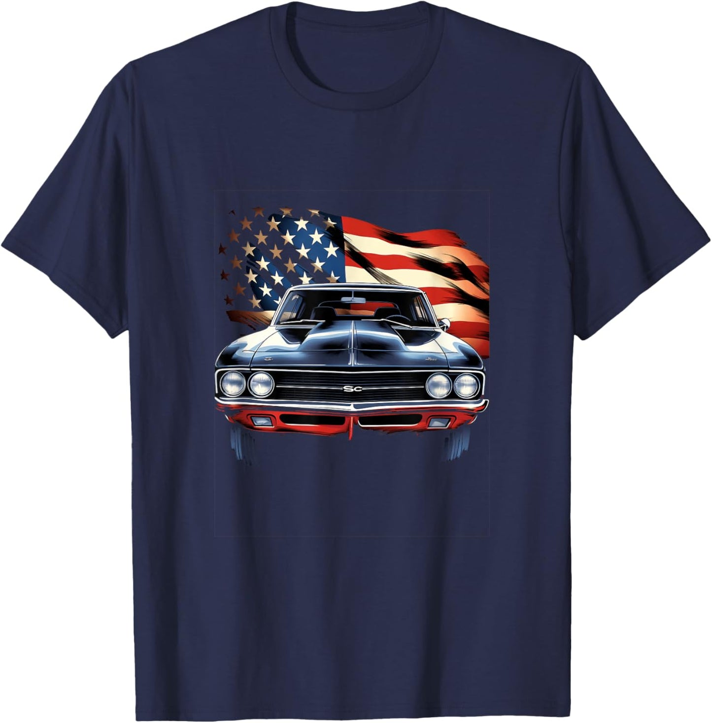 Muscle Car American USA Flag Vintage Car T-Shirt - T-Shirt | Navy