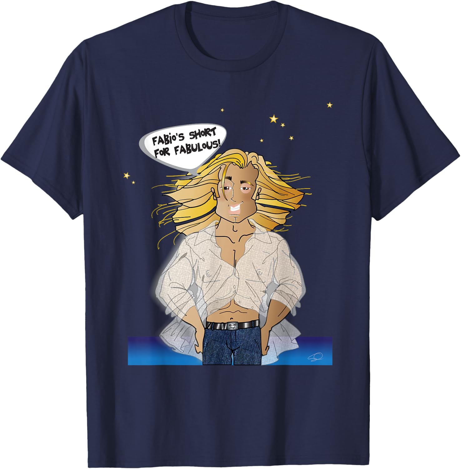 Funny Fabio "look-a-like" T-Shirt - T-Shirt | Navy