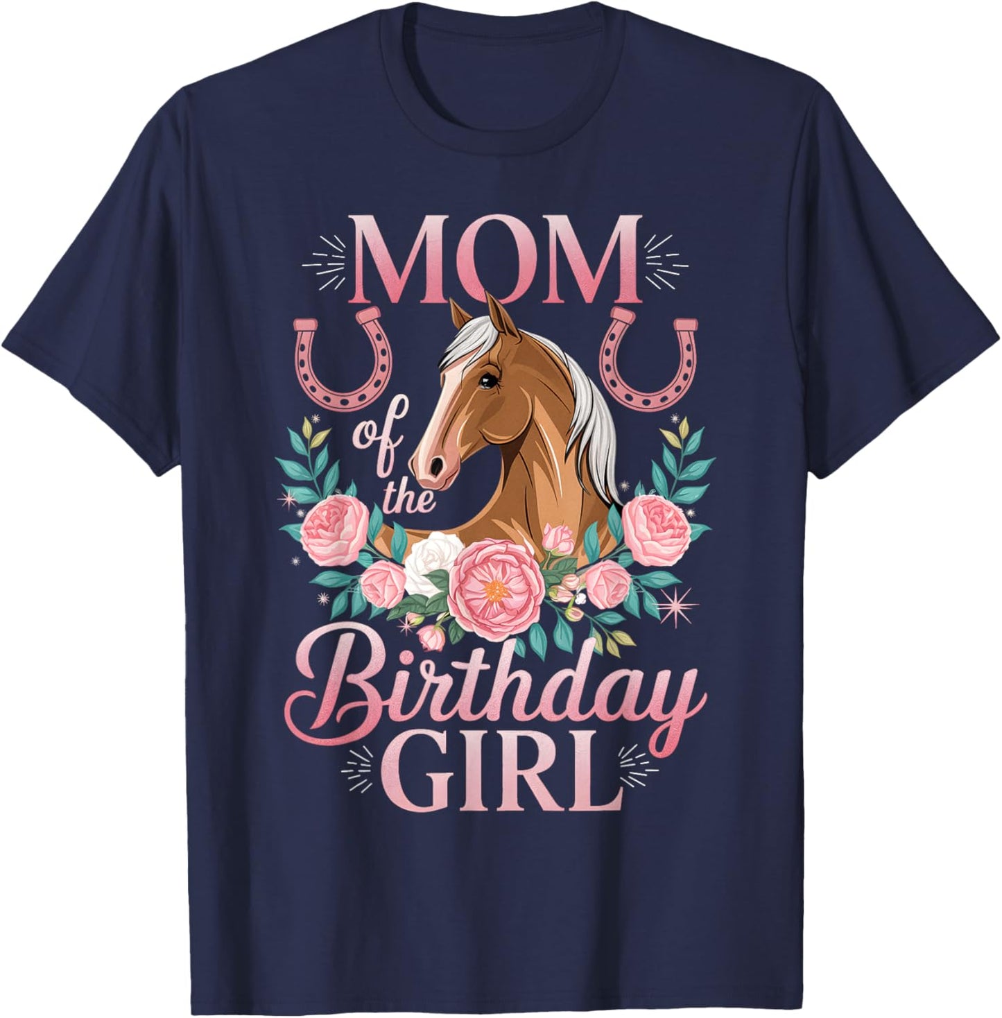 Cute Horse Face Floral Daughter Girl Birthday Mom Women T-Shirt - T-Shirt | Navy