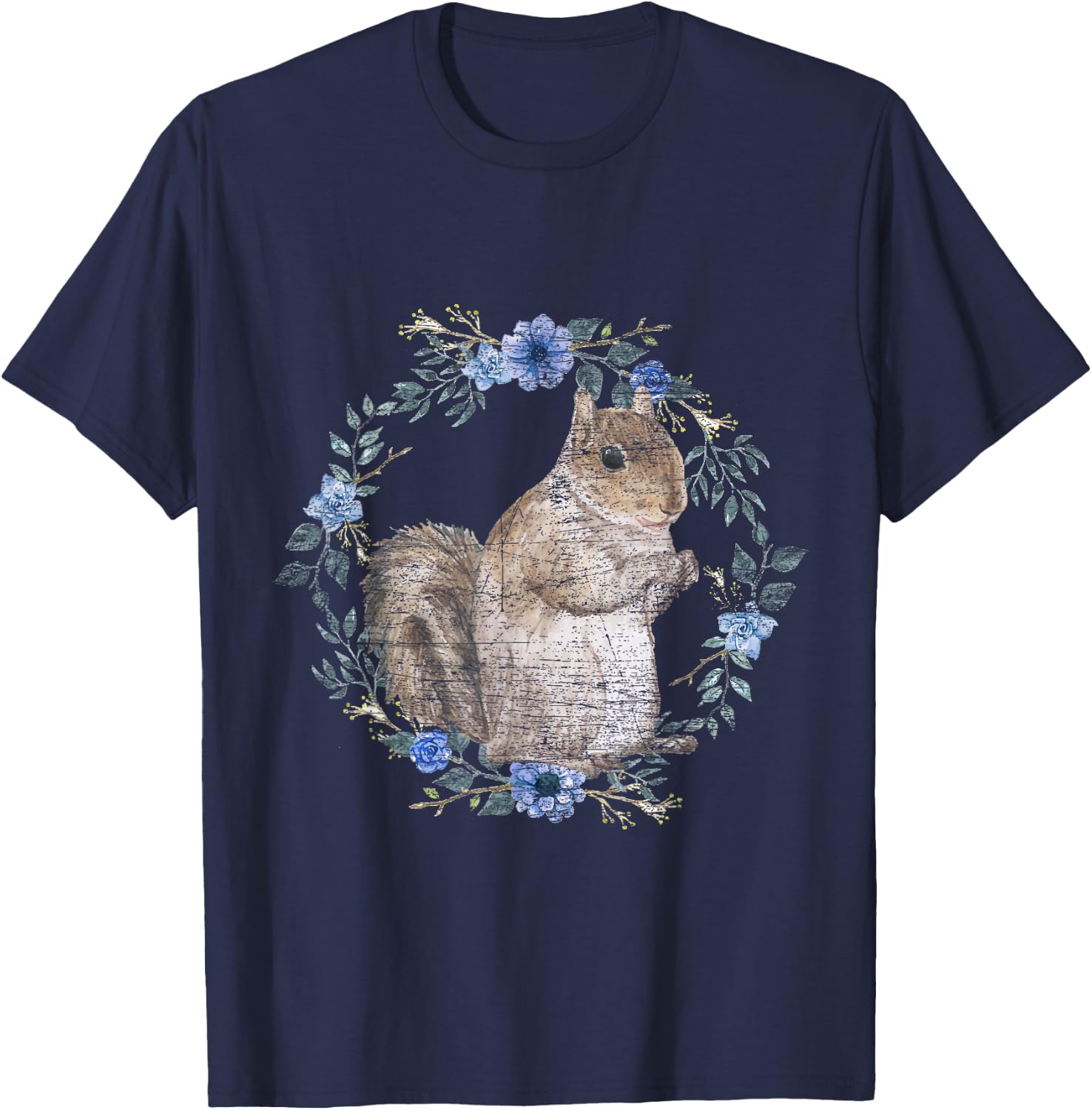 Flower Circle Animal Squirrel T-Shirt - T-Shirt | Navy