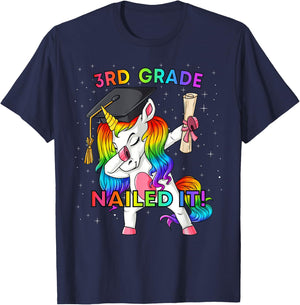 Dabbing Unicorn 3rd Grade Nailed It Graduation Girls Kids T-Shirt - T-Shirt | Navy