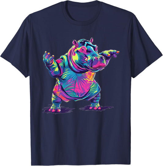 Cute Hippo Dancing T-Shirt - T-Shirt | Navy