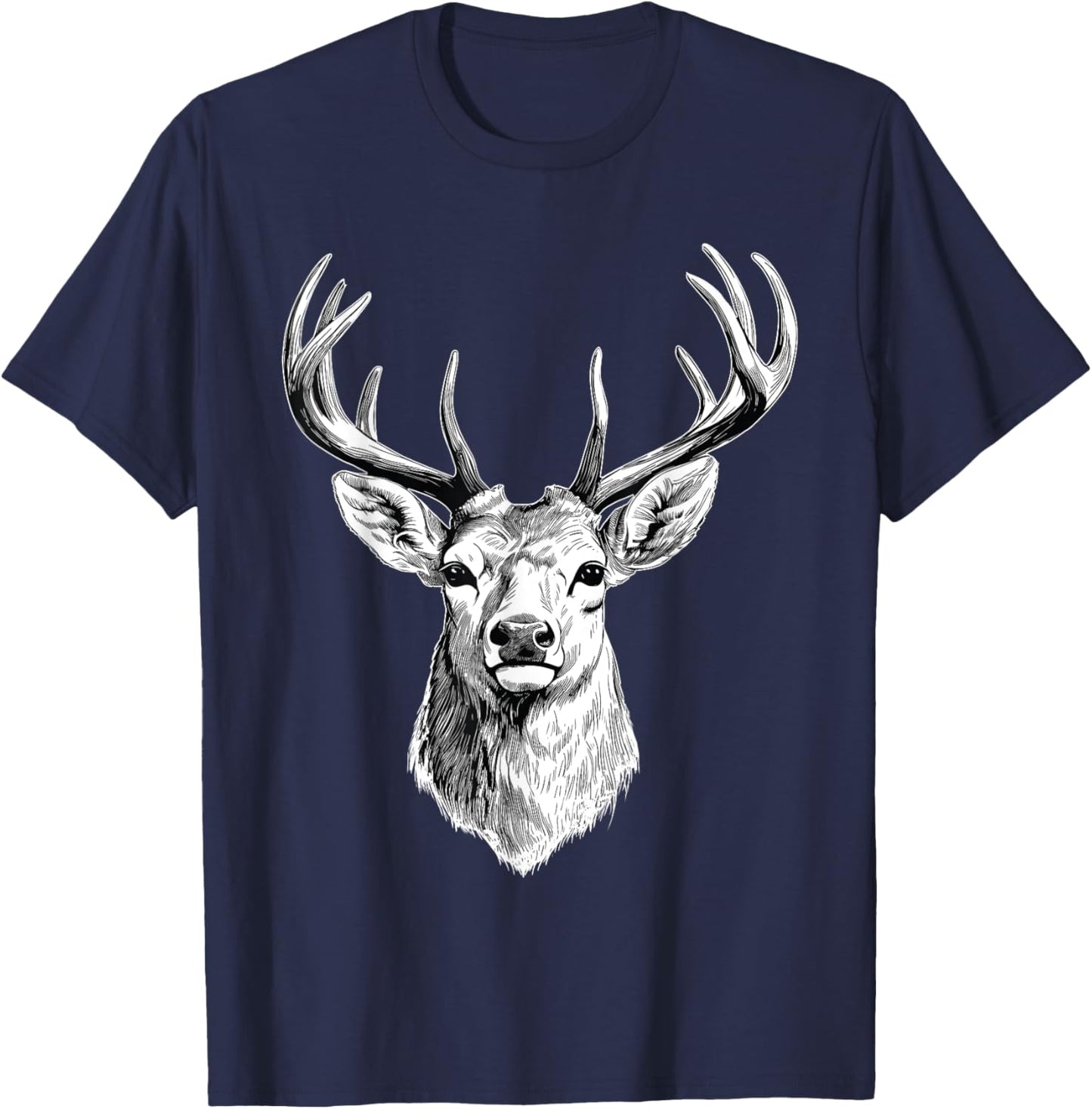 Artistic Deer Drawing - Antler Nature Animal Forest Lover T-Shirt - T-Shirt | Navy
