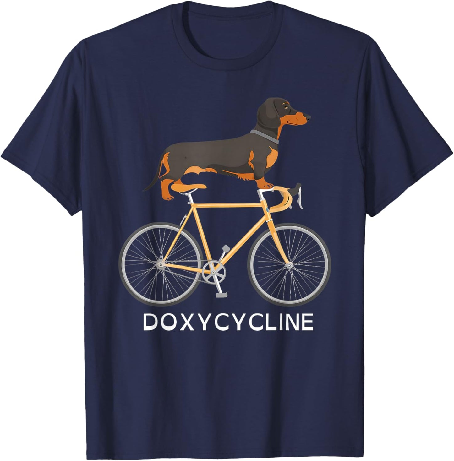 Dachshund on Bicycle Doxycycline Pharmacy Pun Dog Pharmacist Women T-Shirt - T-Shirt | Navy