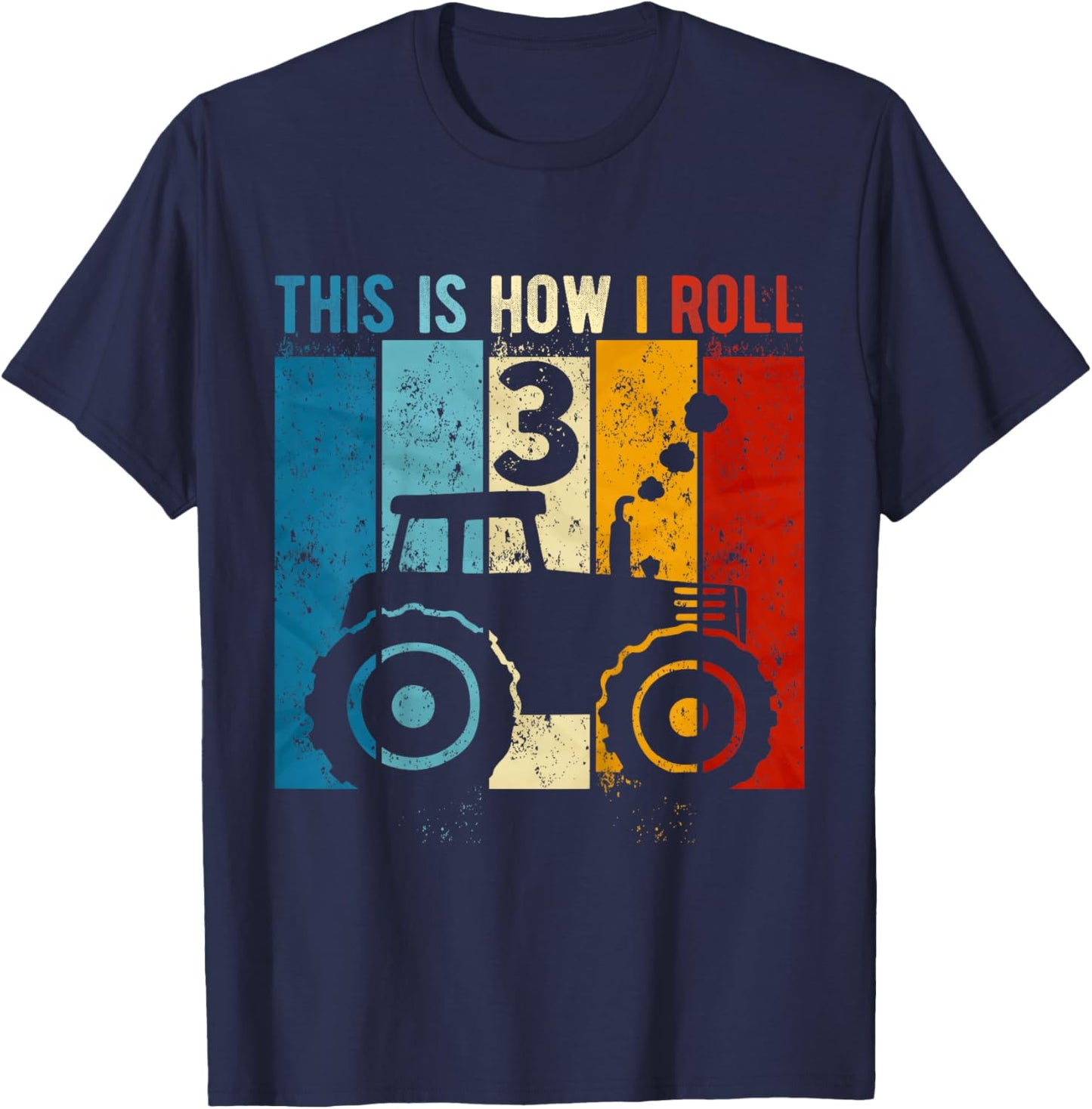 Kids 3 Year Old Birthday Boy Tractor Farm 3rd Birthday T-Shirt - T-Shirt | Navy
