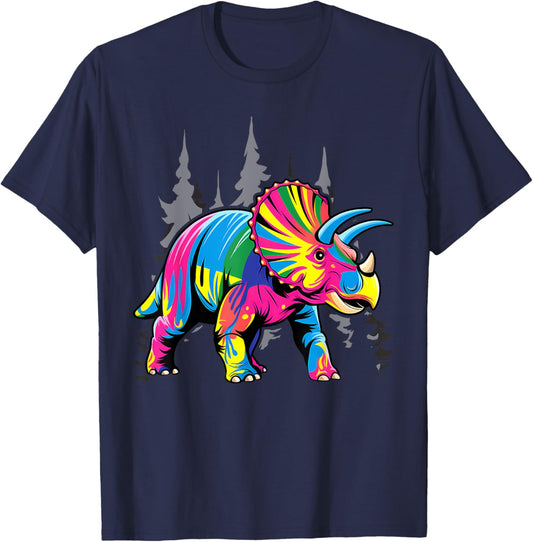 Tie Dye Triceratops Tie Dyed Dinosaur Prehistoric Dino T-Shirt - T-Shirt | Navy