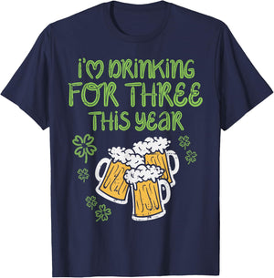 For Three Im Drinking St Patricks Day Men Pregnancy Dad Baby T-Shirt - T-Shirt | Navy