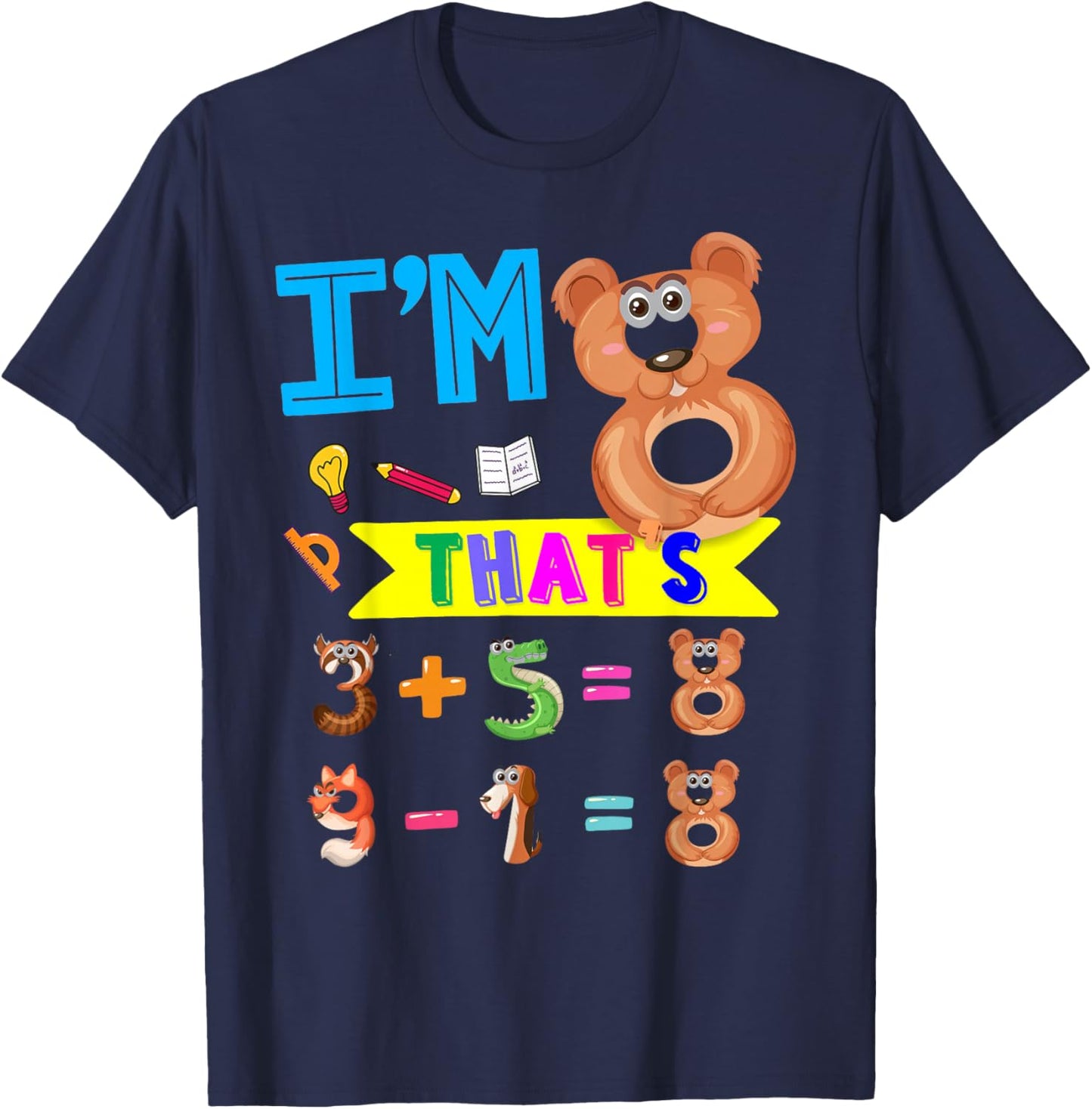 Maths 8th Birthday Outfit Idea For Kids & 8 Year Old Number T-Shirt - T-Shirt | Navy