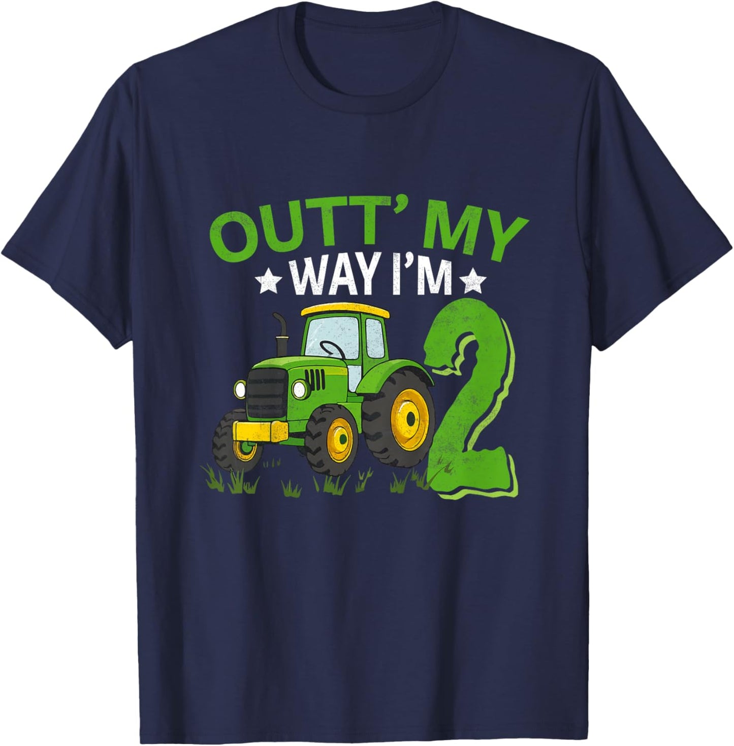 Kids Farm Tractor Boy 2nd Birthday 2 Year Old Toddler Birthday T-Shirt - T-Shirt | Navy