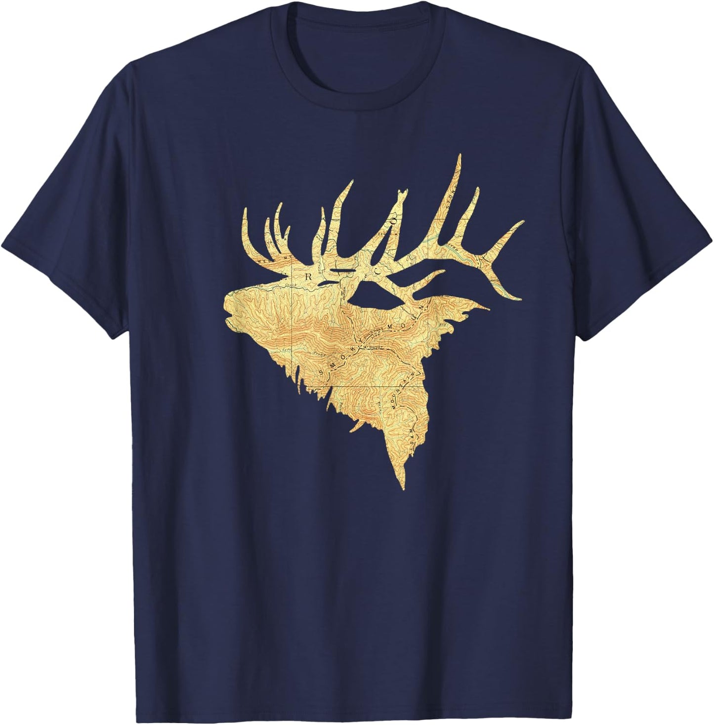Topographical Bull Elk Topo Map Vintage T-Shirt - T-Shirt | Navy