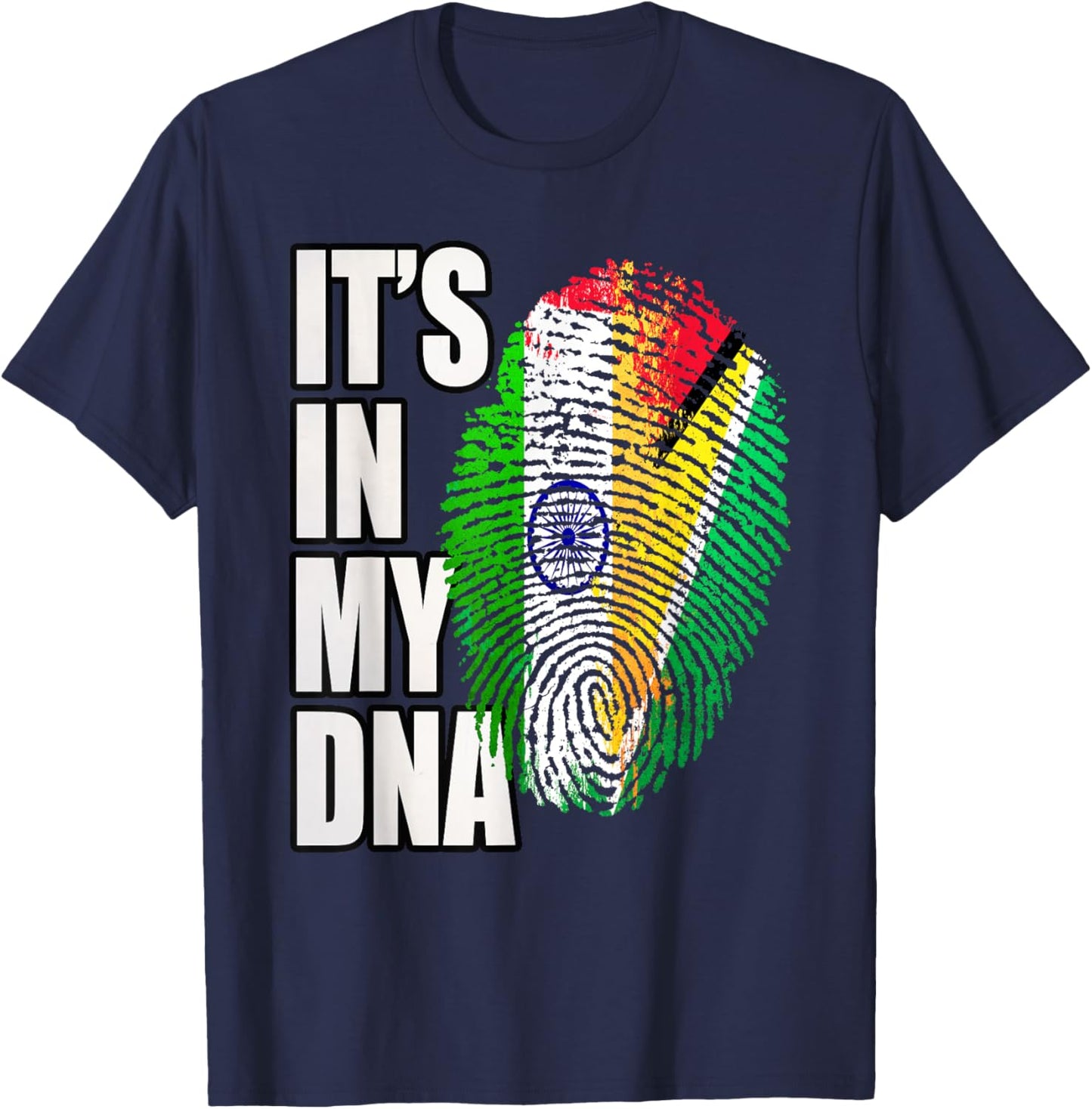 Guyanese and Indian DNA Heritage Flag T-Shirt - T-Shirt | Navy