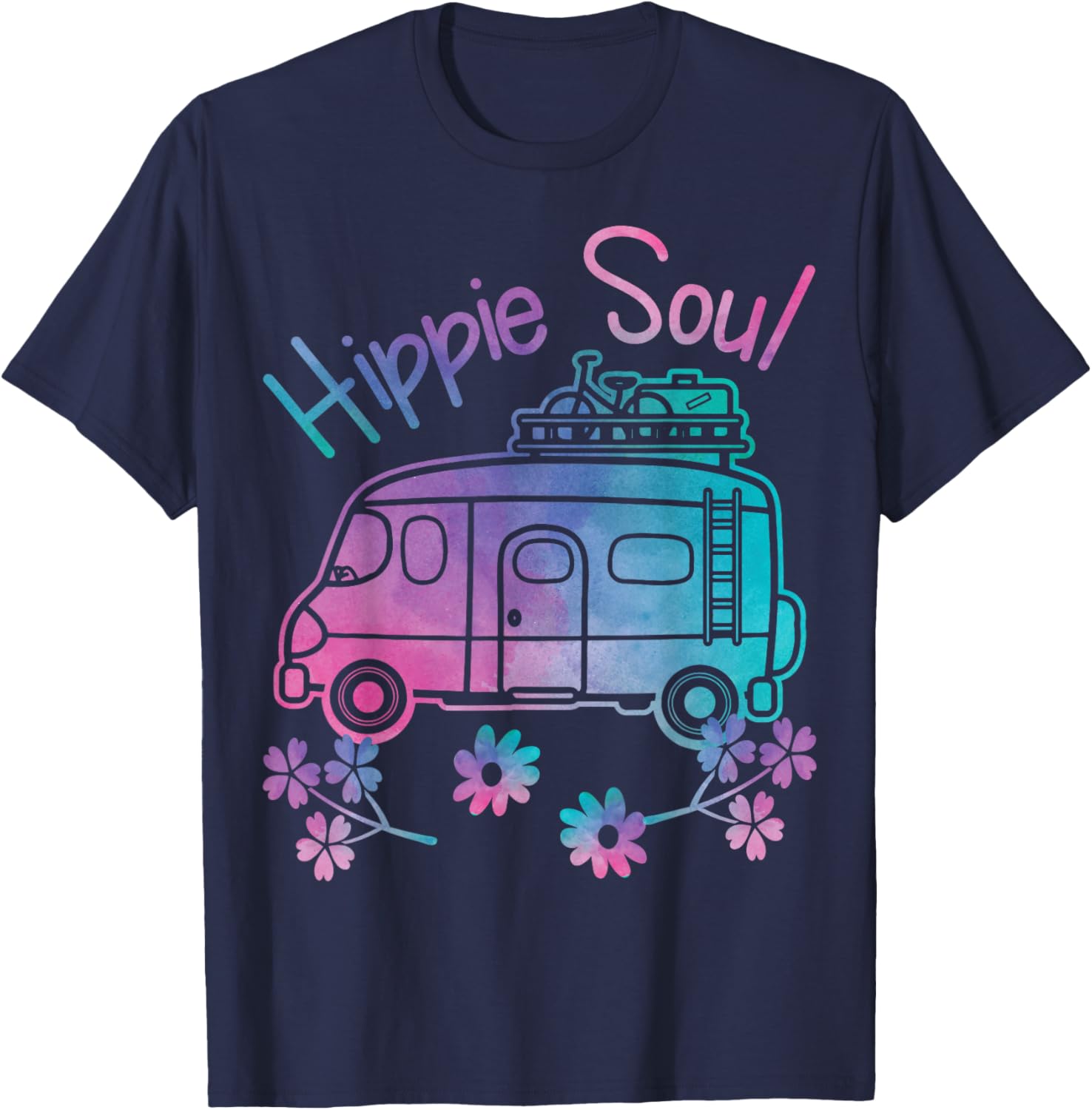 Hippie Soul Funny Camping Tie Dye Traveler Retro Van Gift T-Shirt - T-Shirt | Navy