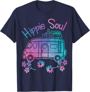 Hippie Soul Funny Camping Tie Dye Traveler Retro Van Gift T-Shirt - T-Shirt | Navy