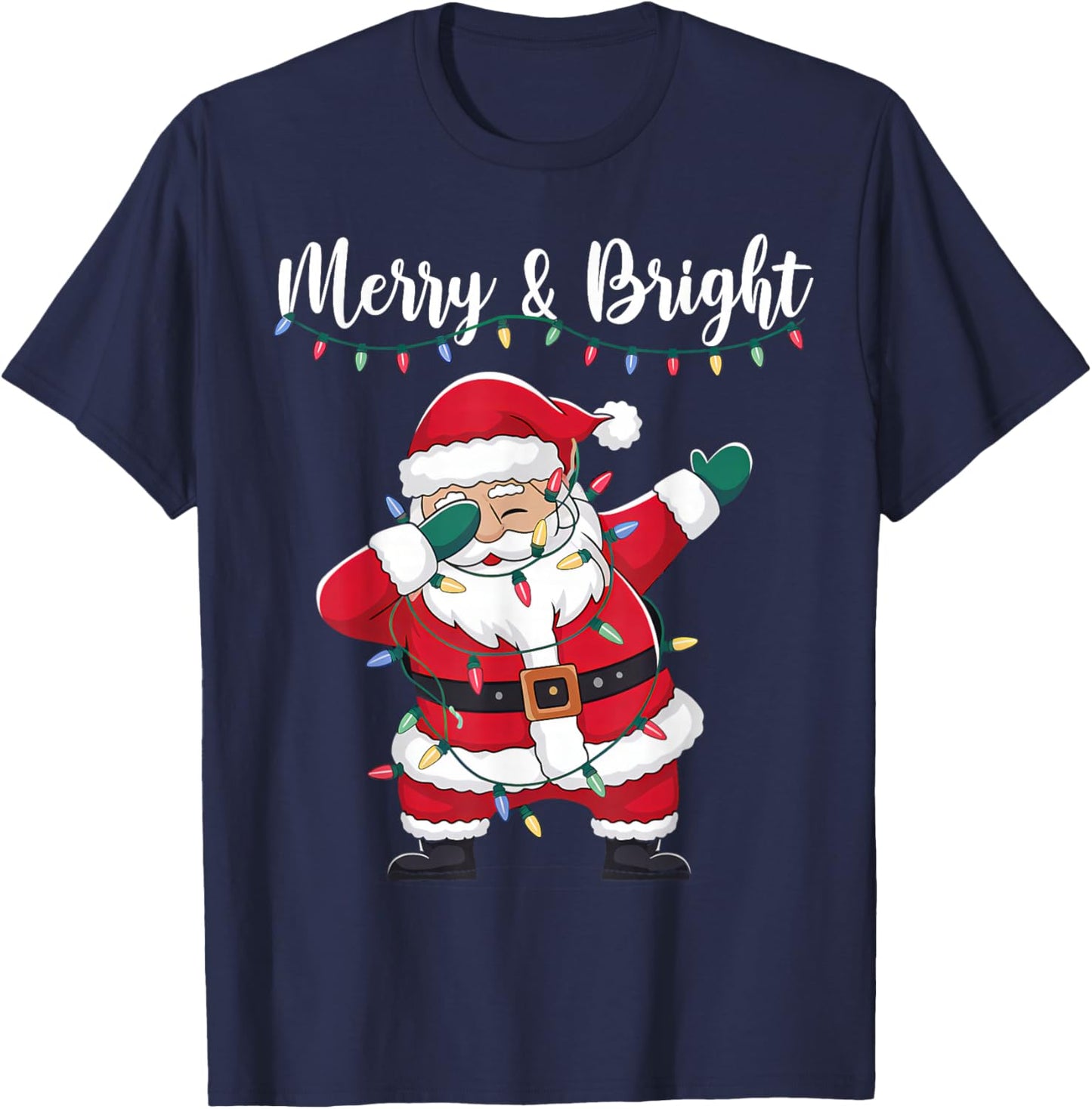 Merry & Bright Funny Dabbing Santa Christmas Men Women Kids T-Shirt - T-Shirt | Navy