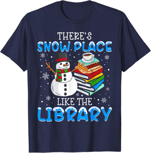 Librarian There's Snow Place Like The Library Christmas T-Shirt - T-Shirt | Navy