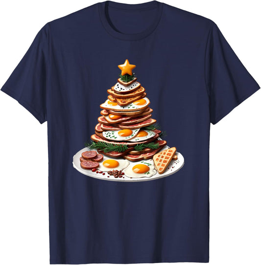 Traditional English Breakfast Christmas Tree T-Shirt - T-Shirt | Navy