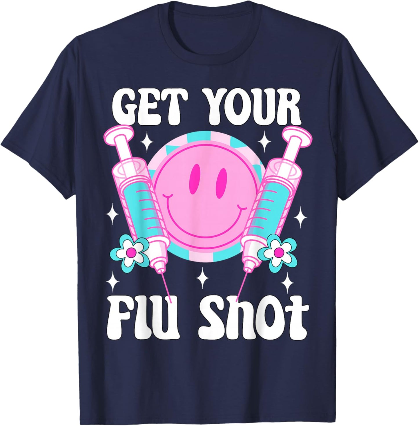 Syringe Retro Medical Get Your Flu Shot Caregiver Vaccine T-Shirt - T-Shirt | Navy