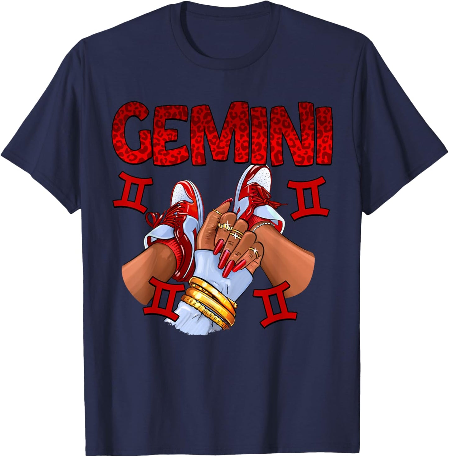 Gemini Queen Birthday Women Sneakers Zodiac Sign Bday T-Shirt - T-Shirt | Navy