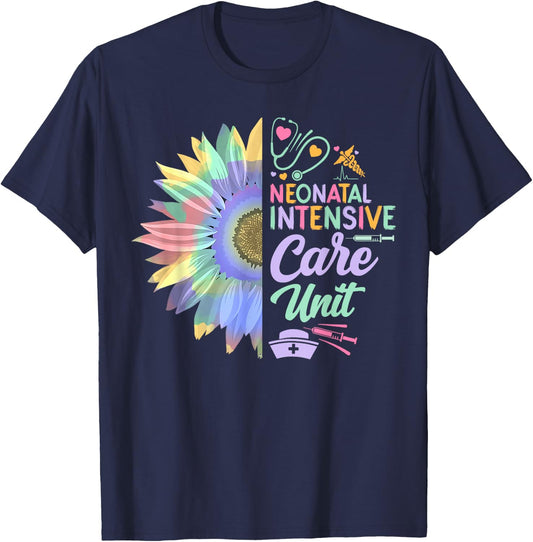 Neonatal Intensive Care Unit Funny Nurse Sun Flowers T-Shirt - T-Shirt | Navy