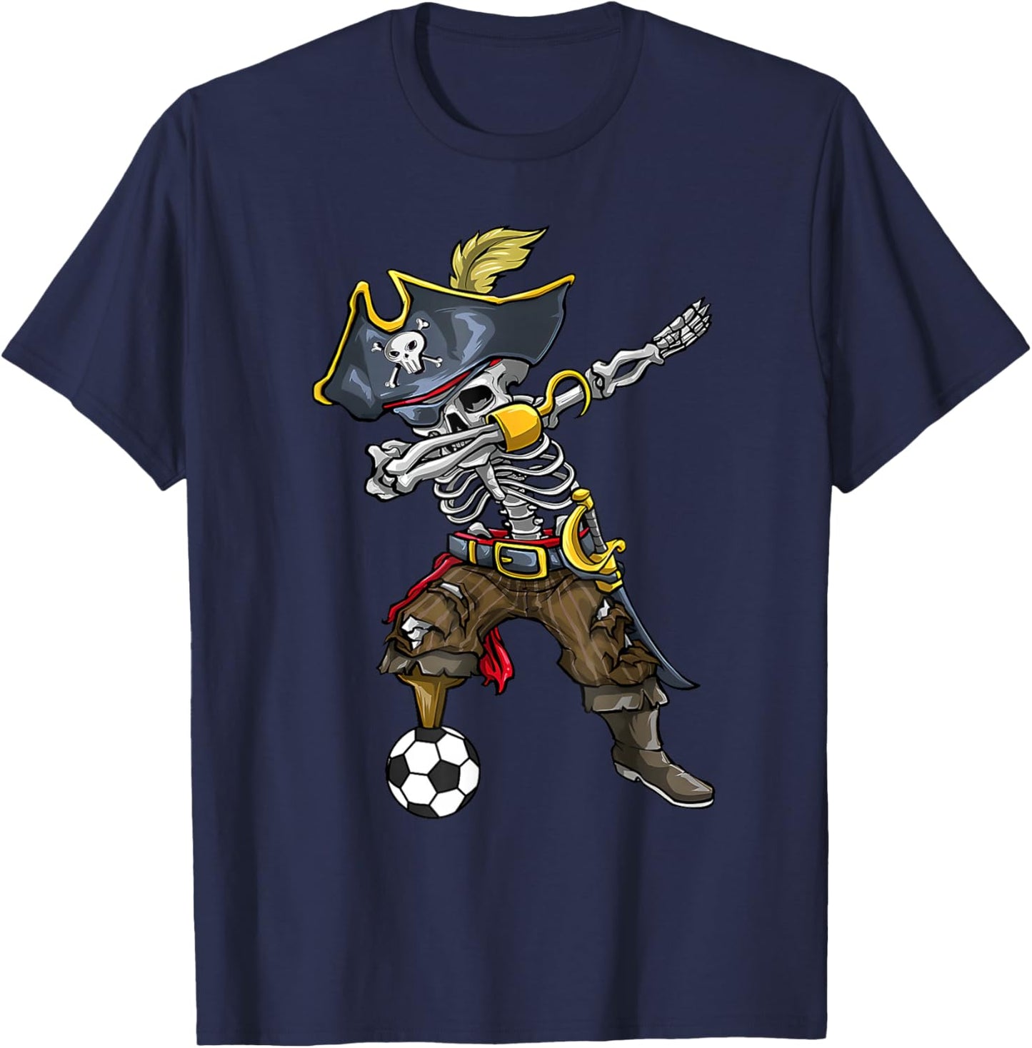 Dabbing Skeleton Pirate Soccer Lover Halloween Costume T-Shirt - T-Shirt | Navy