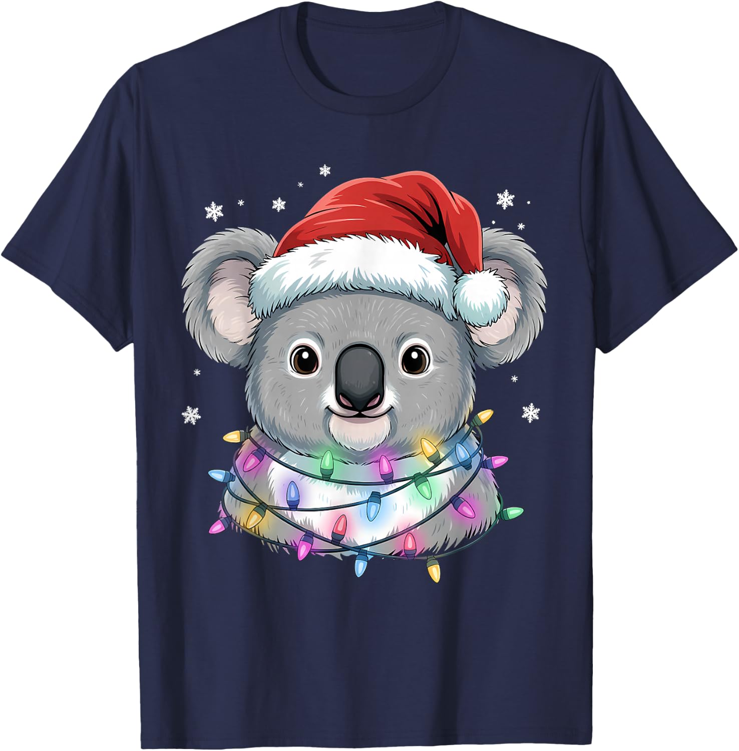 Christmas Lights Koala Santa Hat Cute Xmas Pajamas T-Shirt - T-Shirt | Navy