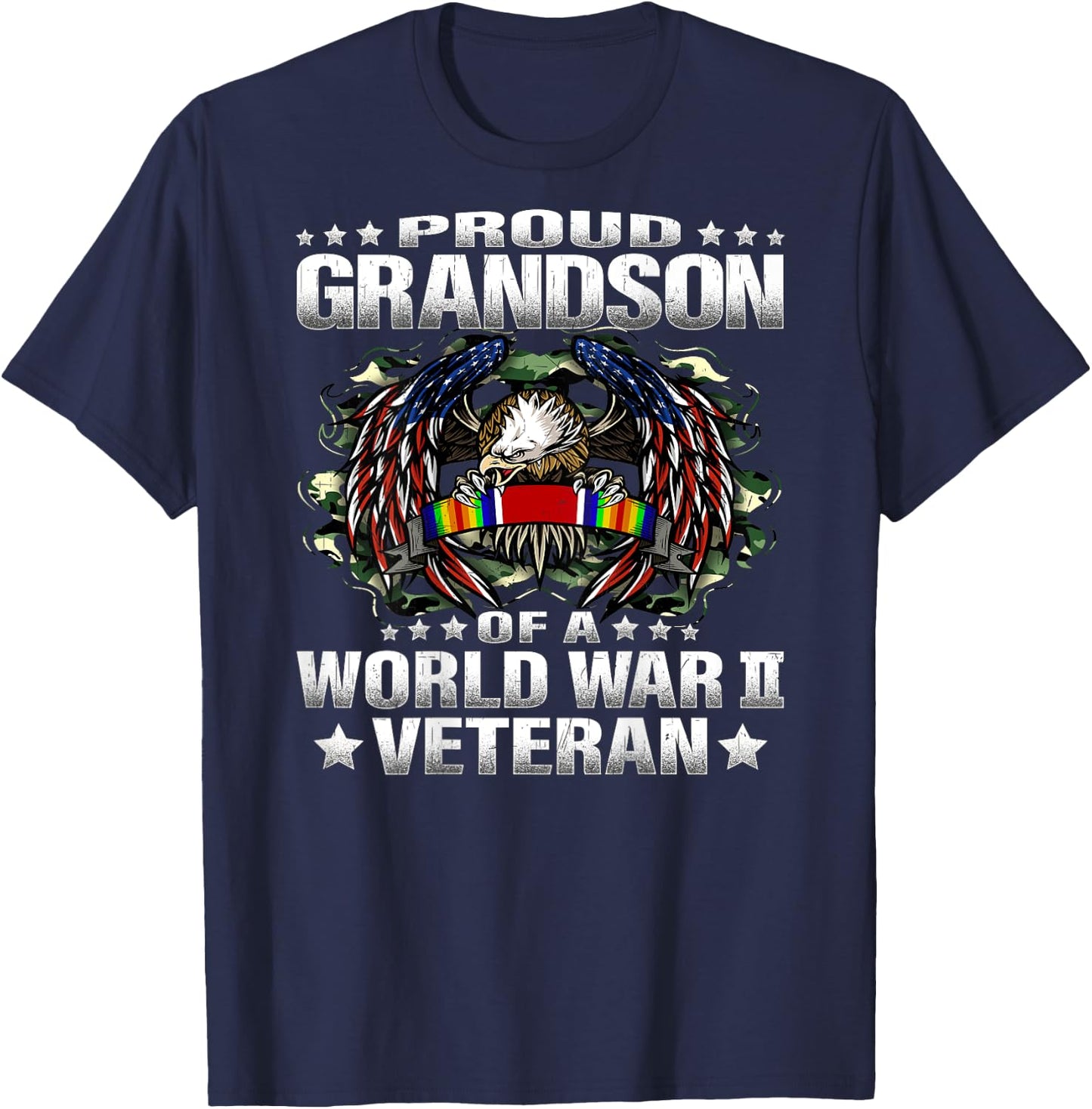 Proud Grandson Of A World War 2 Veteran Military Vets Family T-Shirt - T-Shirt | Navy