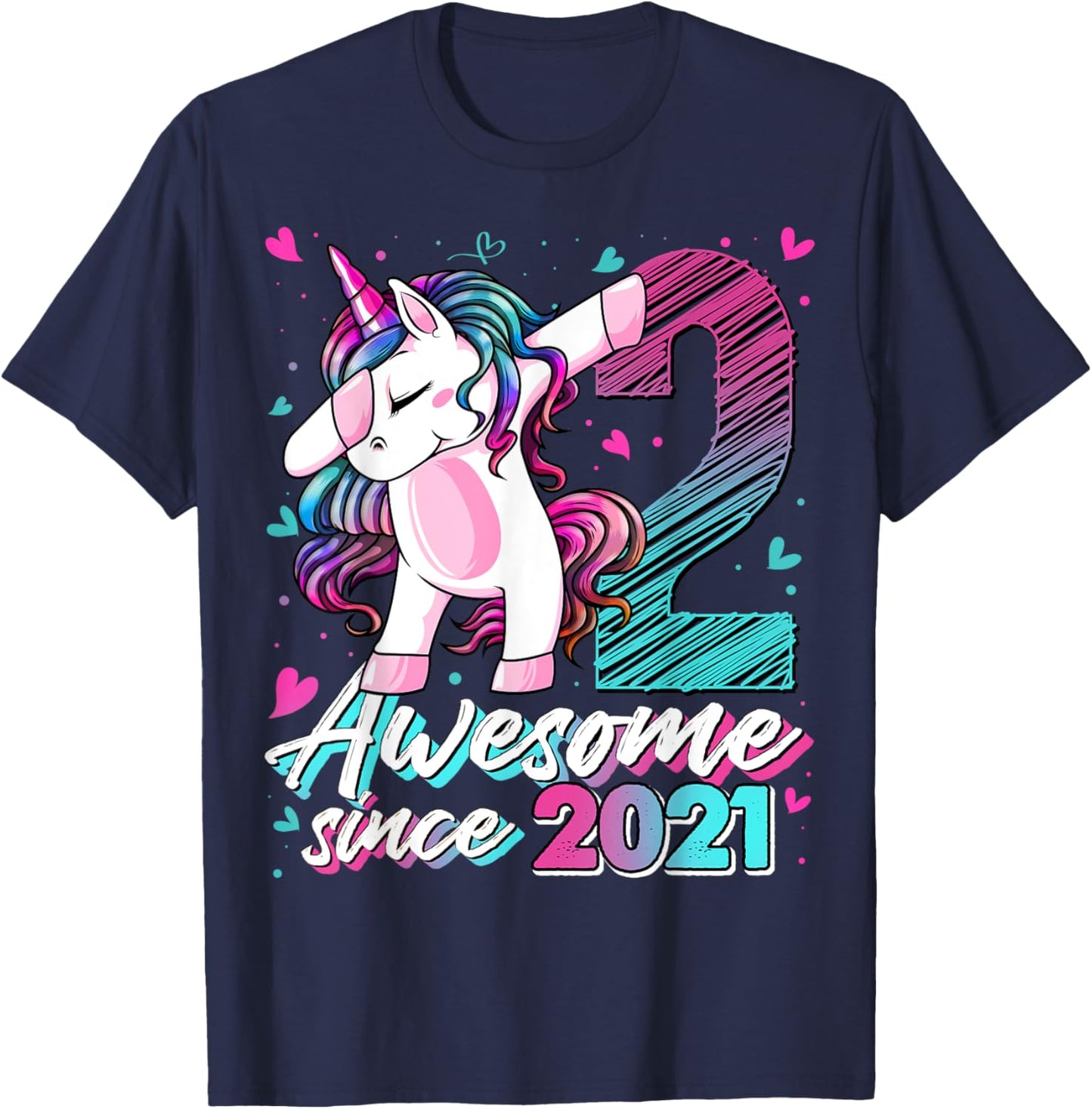 2 Years Old Dabbing Unicorn Gifts 2nd Birthday Girl Party T-Shirt - T-Shirt | Navy