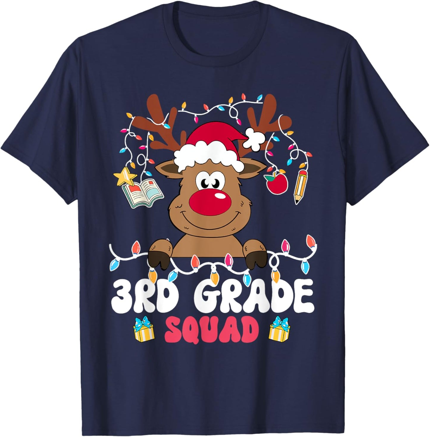 3rd Grade Squad Reindeer Christmas Third Grade Teacher Xmas T-Shirt - T-Shirt | Navy