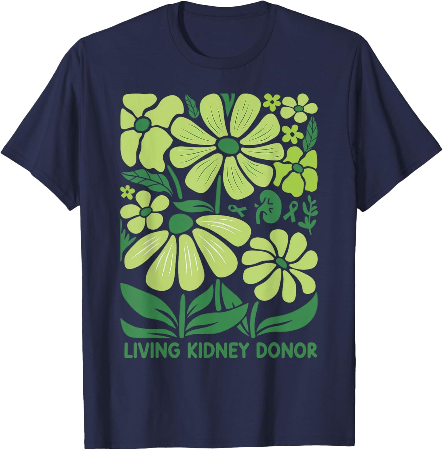 Boho Flower Living Kidney Donor Kidney Disease Awareness T-Shirt - T-Shirt | Navy