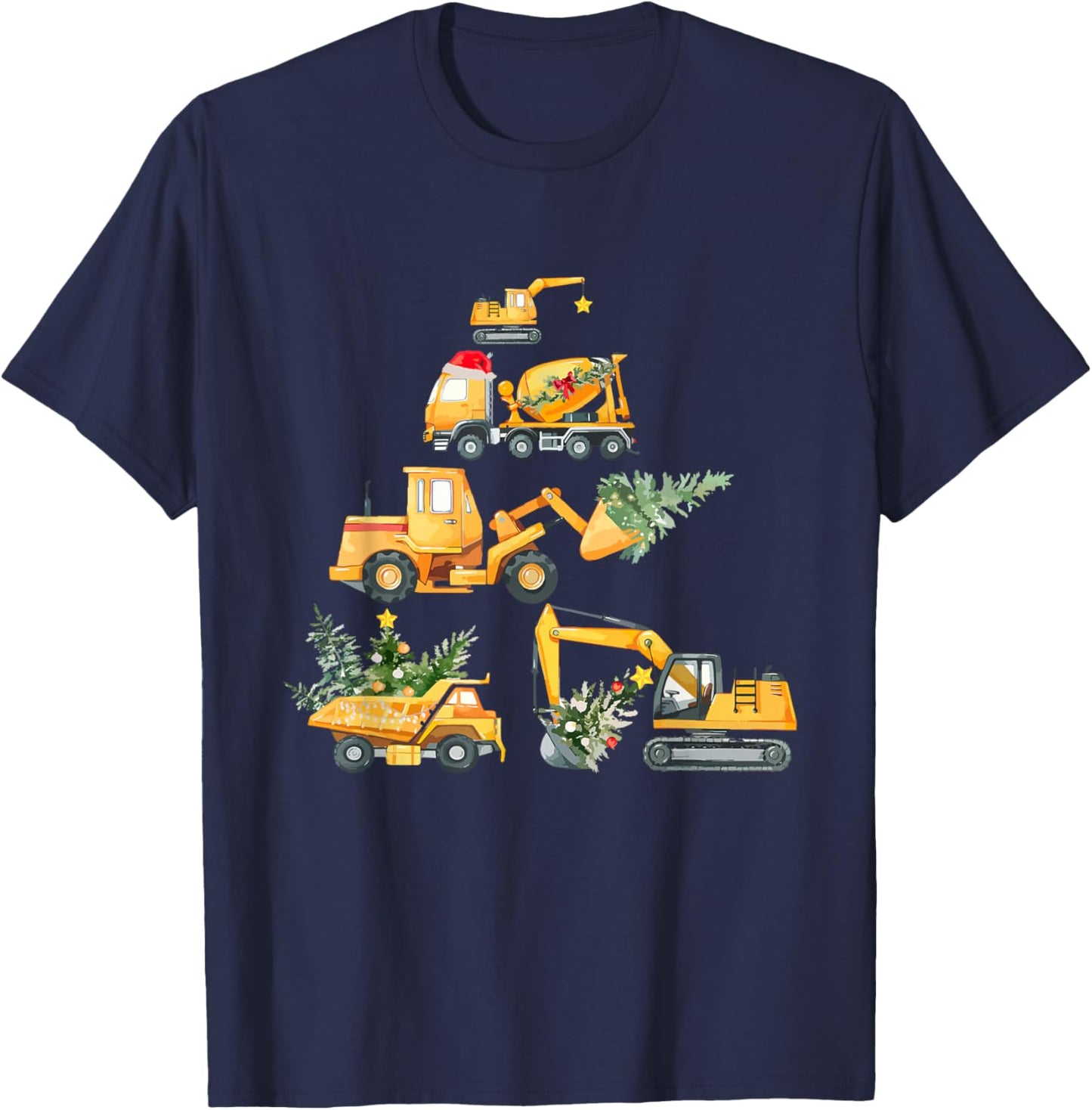 Christmas Excavator Construction Truck Xmas Tree Boys Kids T-Shirt - T-Shirt | Navy