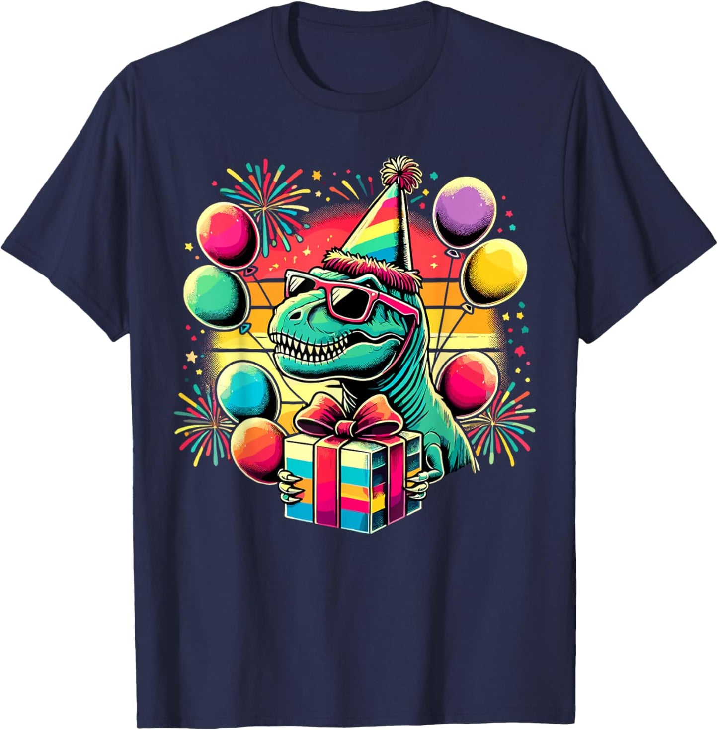 Dinosaur Birthday Party T-Rex Dinosaur T-Shirt - T-Shirt | Navy