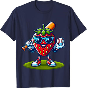 Strawberry Baseball Player T-Shirt - T-Shirt | Navy
