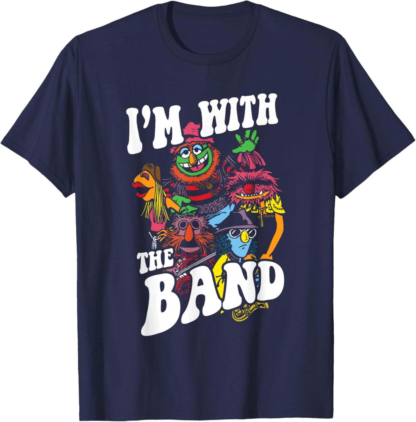 Disney The Muppets I'm With The Band Color Rock Poster T-Shirt - T-Shirt | Navy