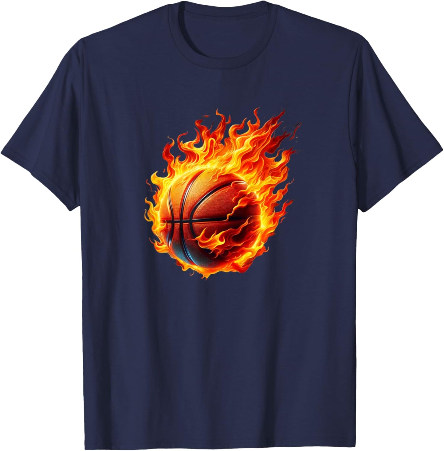 Flames Basketball Fire Basketball Jersey Fire Graphic T-Shirt - T-Shirt | Navy