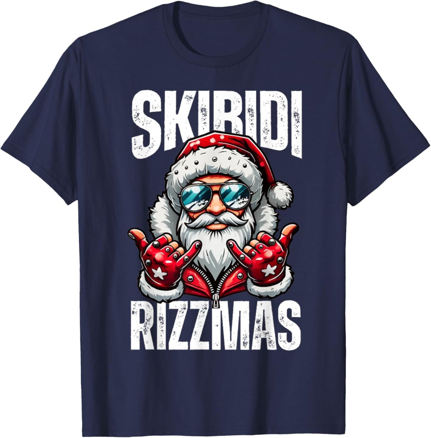 Funny Christmas Rizz Santa Skibidi Rizzmas T-Shirt - T-Shirt | Navy