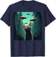 Cute Cat Selfie With UFO Invasion Alien Spaceship T-Shirt - T-Shirt | Navy