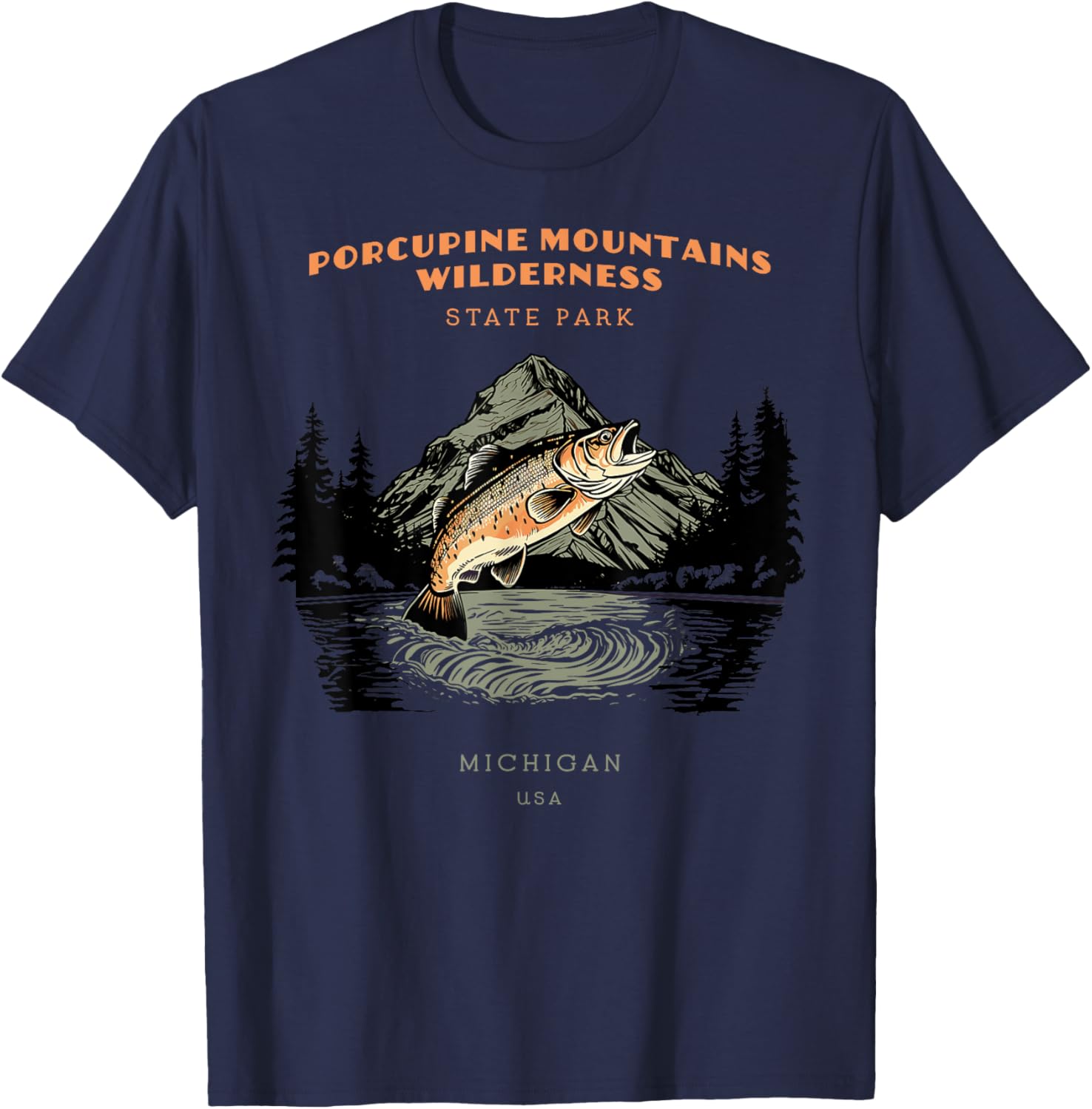 Porcupine Mountains Wilderness State Park Michigan Vintage T-Shirt - T-Shirt | Navy