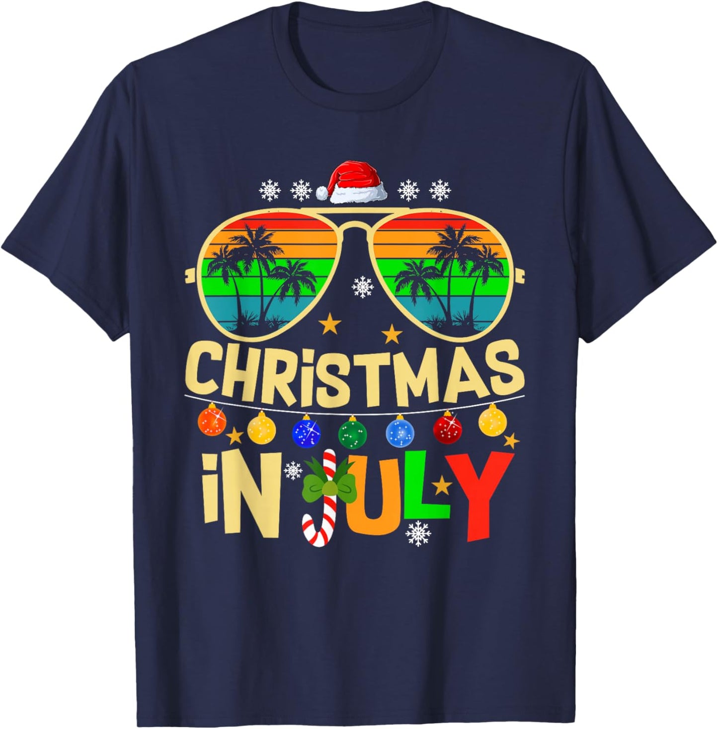 Santa Claus Sunglasses Beach Christmas in July Men Women Kid T-Shirt - T-Shirt | Navy