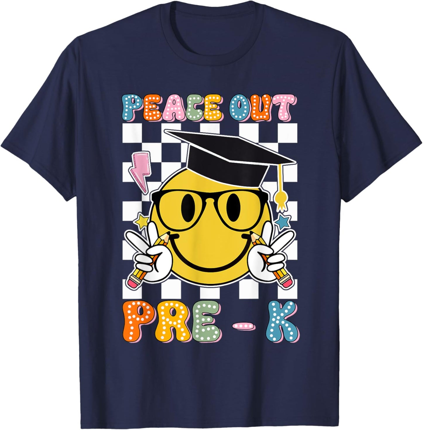 Peace Out Pre K Last Day of School Smile Face Teachers Kids T-Shirt - T-Shirt | Navy