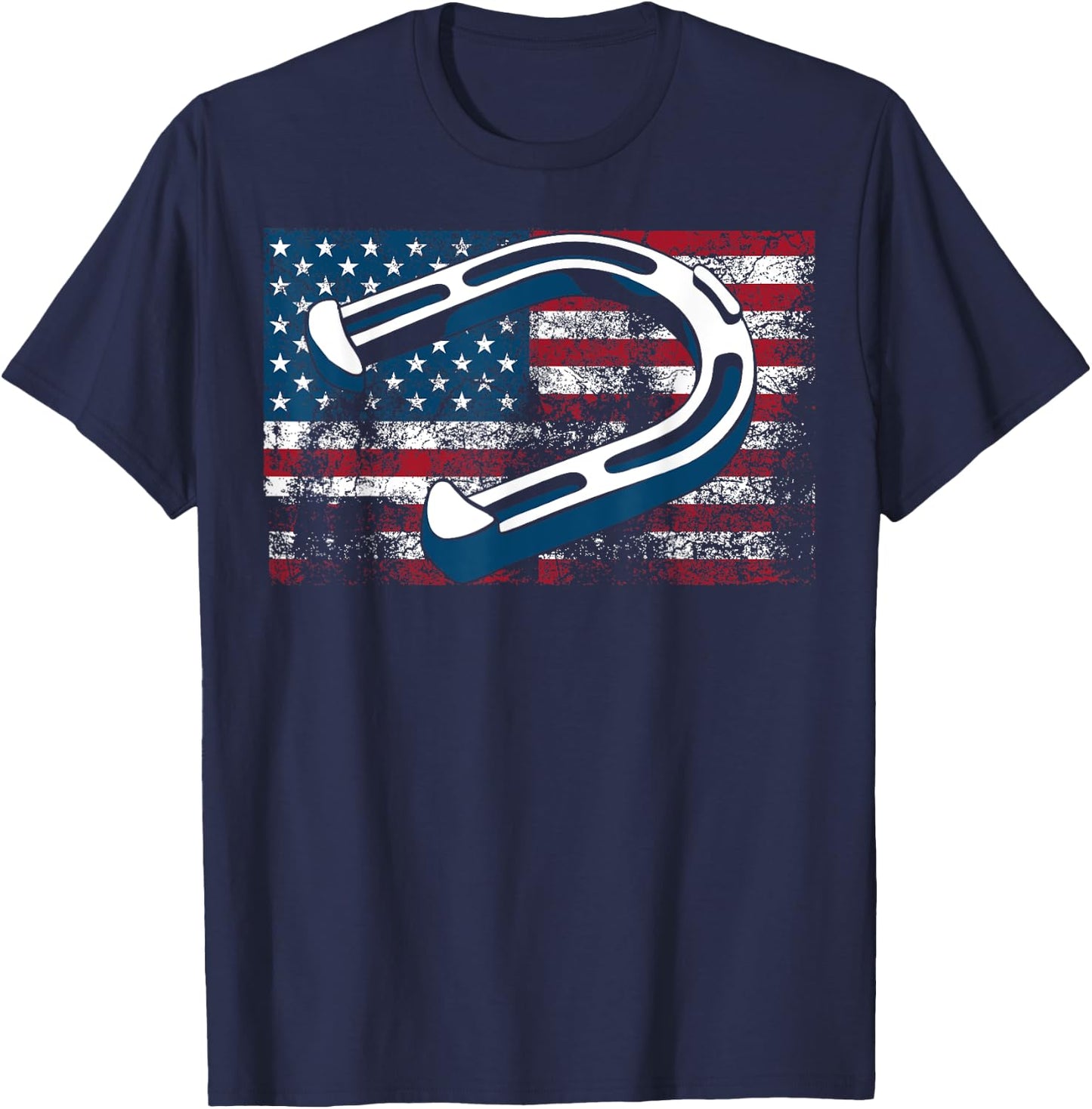 Cool Horseshoe Pitching USA Flag | Funny US Pitcher Fan Gift T-Shirt - T-Shirt | Navy