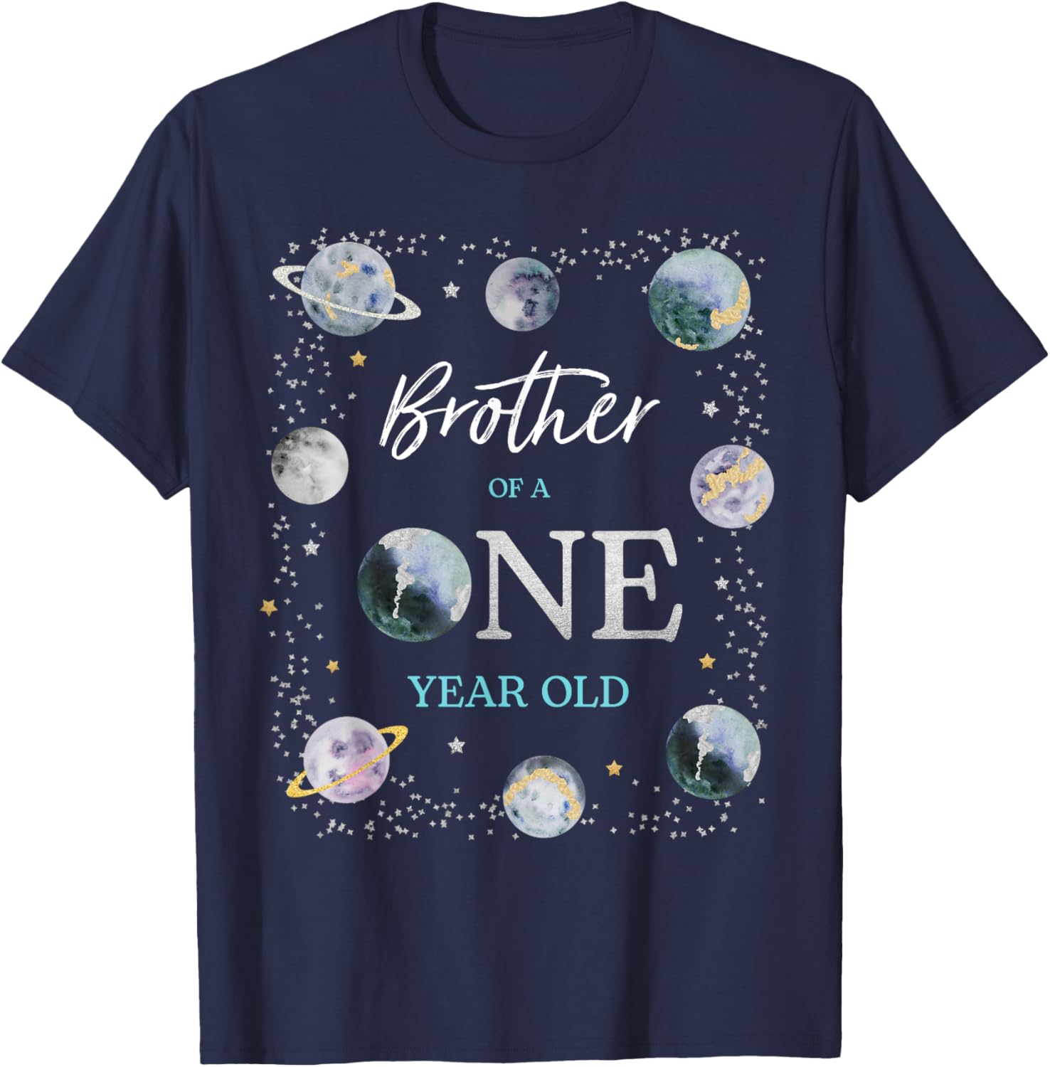 Brother Houston We Have A One Year Old Space Theme Birthday T-Shirt - T-Shirt | Navy
