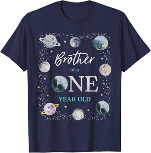 Brother Houston We Have A One Year Old Space Theme Birthday T-Shirt - T-Shirt | Navy