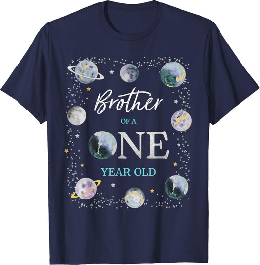 Brother Houston We Have A One Year Old Space Theme Birthday T-Shirt - T-Shirt | Navy