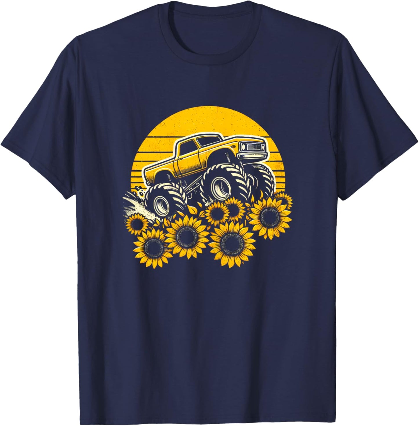 Happy Mother's Day Toddler Sunflower Monster Truck Kids Boys T-Shirt - T-Shirt | Navy