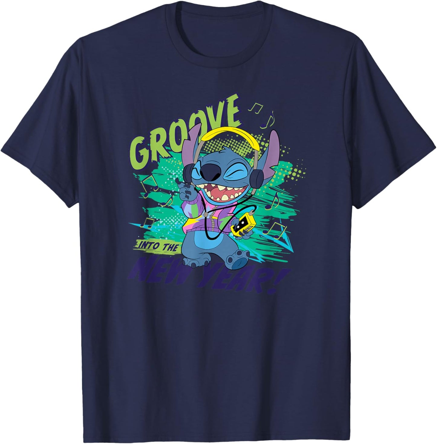 Disney Stitch Groove into the New Year ‘80s Retro Style T-Shirt - T-Shirt | Navy